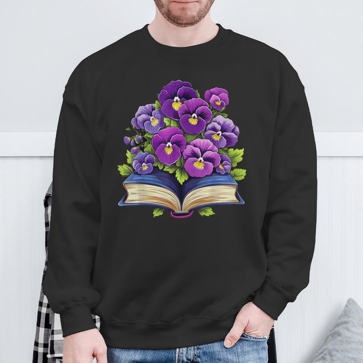 Pansies Flowers Book Pansy Floral Sweatshirt Gifts for Old Men