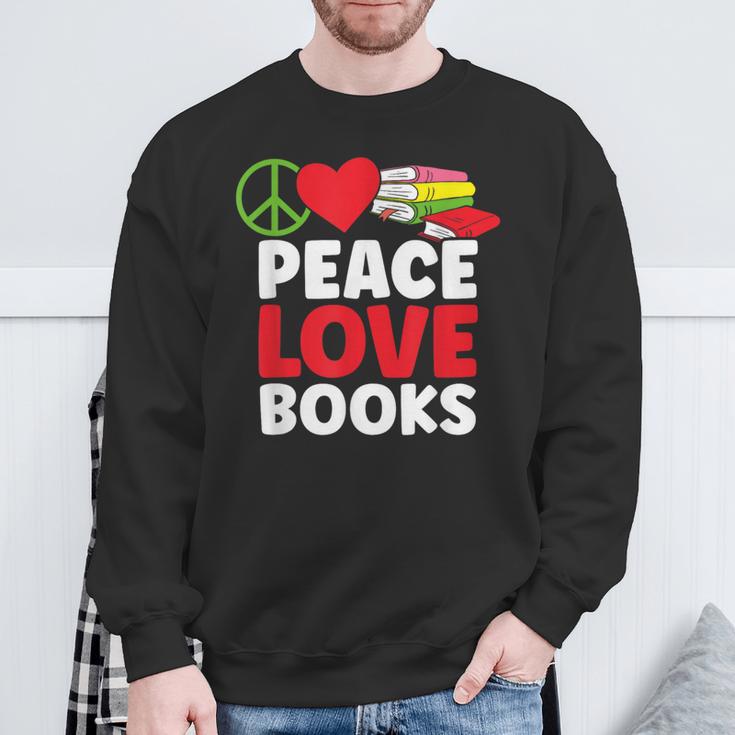 Peace Love Books Bookworm Book Lovers Sweatshirt Gifts for Old Men