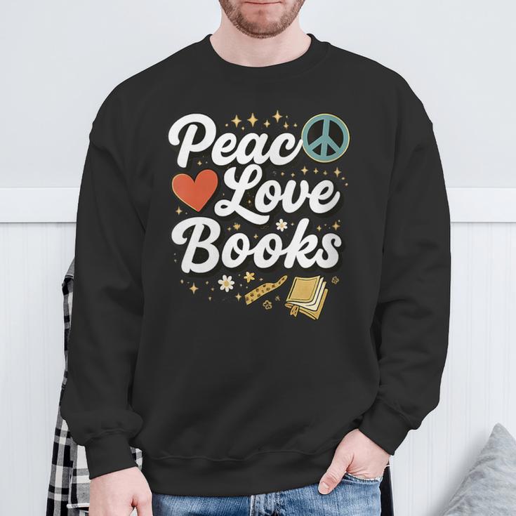 Peace Love Books Cute Retro Reading Graphic Sweatshirt Gifts for Old Men