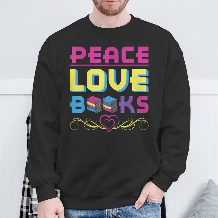 Peace Love Books Library Book Lover Sweatshirt Gifts for Old Men