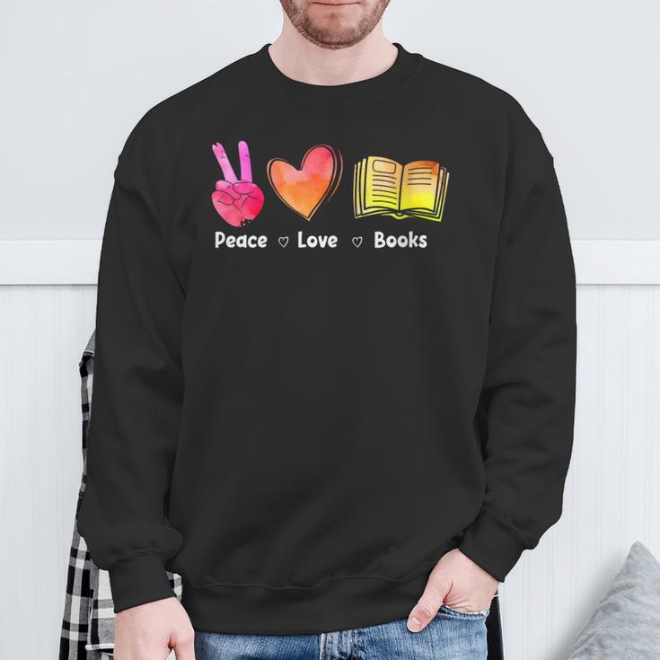 Peace Love Books Reader Librarian Library Book Sweatshirt Gifts for Old Men