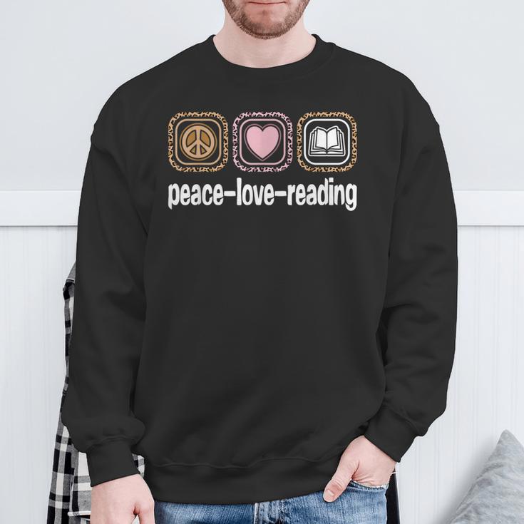 Peace Love Reading Leopard Print Women Girls Kids Read Books Sweatshirt Gifts for Old Men