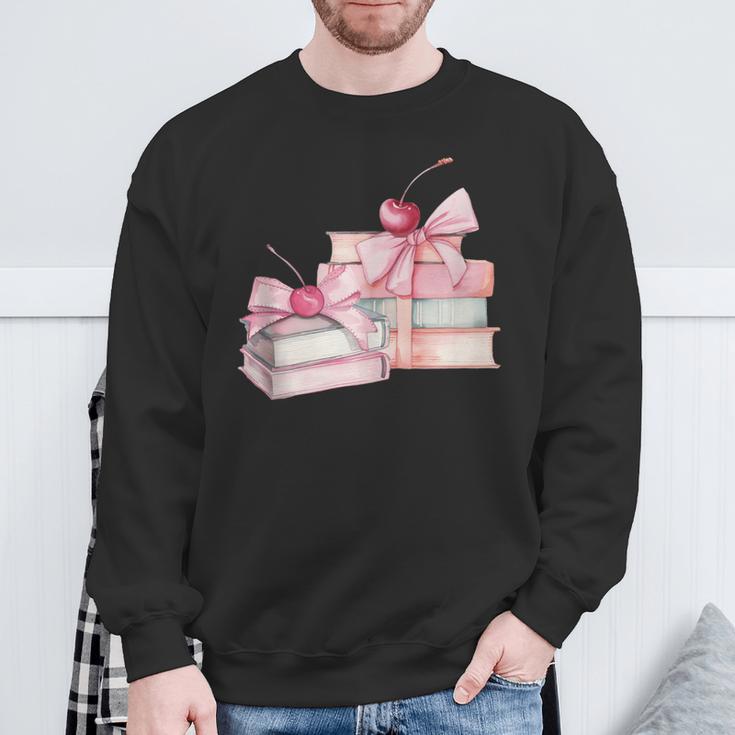 Pink Bow Books And Cherries For Book Lover Girl Women Sweatshirt Gifts for Old Men