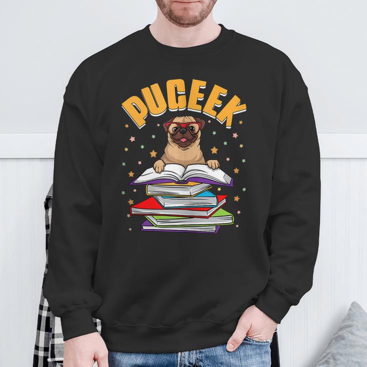 Pug Lovers Who Love To Read PUGEEK Pug With Books Sweatshirt Gifts for Old Men Pug Lovers Who Love To Read PUGEEK Pug With Books Sweatshirt Gifts for Old Men