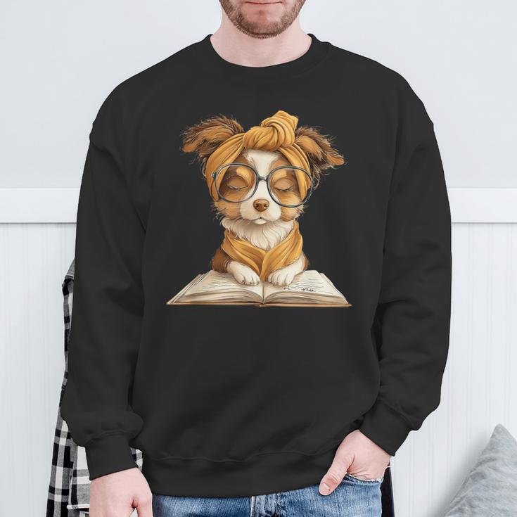 Puppy Open Book Reading Dog Lover Graphic Portrait Round Sweatshirt Gifts for Old Men Puppy Open Book Reading Dog Lover Graphic Portrait Round Sweatshirt Gifts for Old Men