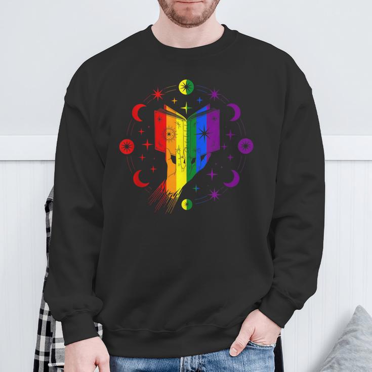 Rainbow Book With Stars And Moon Phases Gay Pride LGBT Sweatshirt Gifts for Old Men