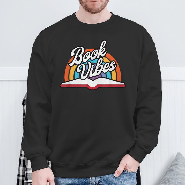 Rainbow Book Vibes Vintage Retro Book Lover & Reading Sweatshirt Gifts for Old Men