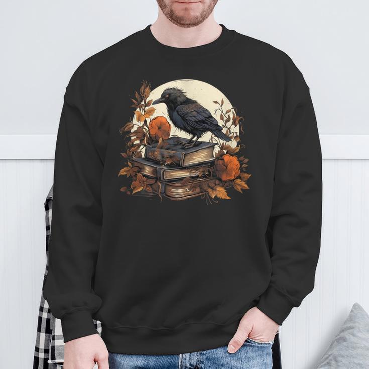 Raven Reading Book Occult Crow Sweatshirt Gifts for Old Men Raven Reading Book Occult Crow Sweatshirt Gifts for Old Men