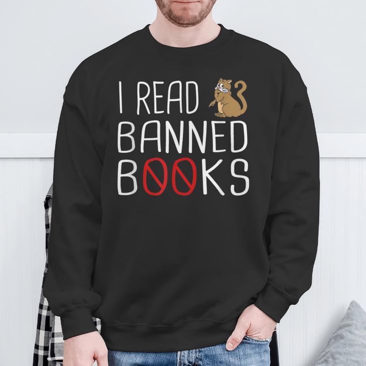 I Read Banned Books Cat Reading A Books Men Women Sweatshirt Gifts for Old Men I Read Banned Books Cat Reading A Books Men Women Sweatshirt Gifts for Old Men