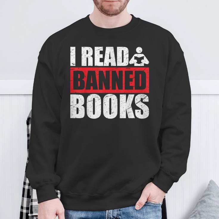 I Read Banned Books Readers Reading Sarcastic Sweatshirt Gifts for Old Men