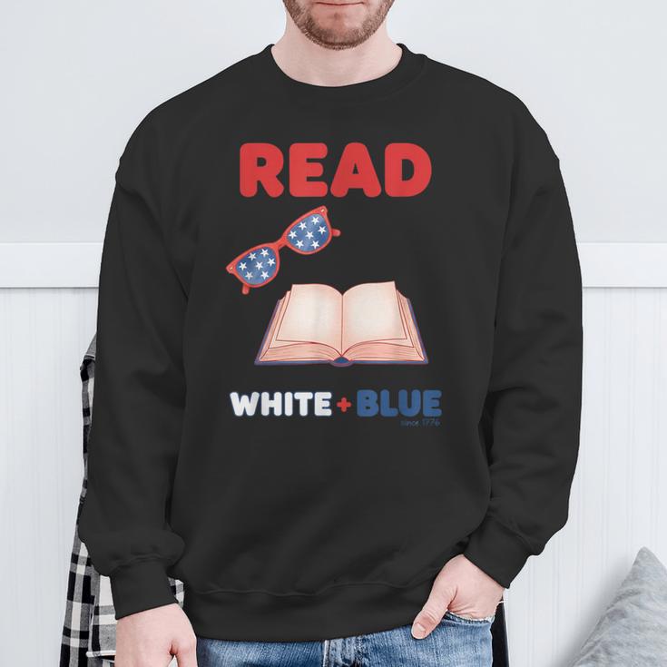Read Blue Patriotic Book Lover Girls Independence Sweatshirt Gifts for Old Men
