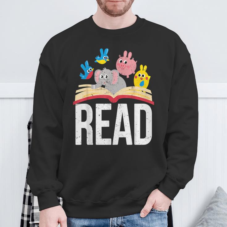 Read Book Cute School Teacher Librarian Elephant Pigeon Sweatshirt Gifts for Old Men