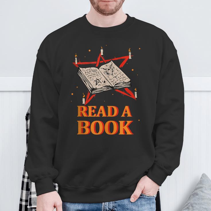 Read a Book Pentagram Satan Occult Goth Satanic Sweatshirt Gifts for Old Men