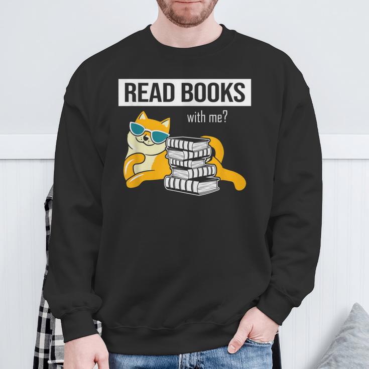 Read Books With Me Cat Lover Book Lover Librarian Reading Sweatshirt Gifts for Old Men Read Books With Me Cat Lover Book Lover Librarian Reading Sweatshirt Gifts for Old Men