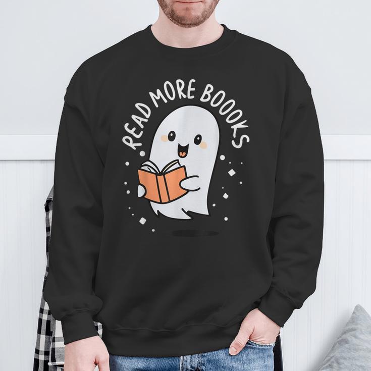 Read More Books Cute Ghost Halloween Teacher Sweatshirt Gifts for Old Men
