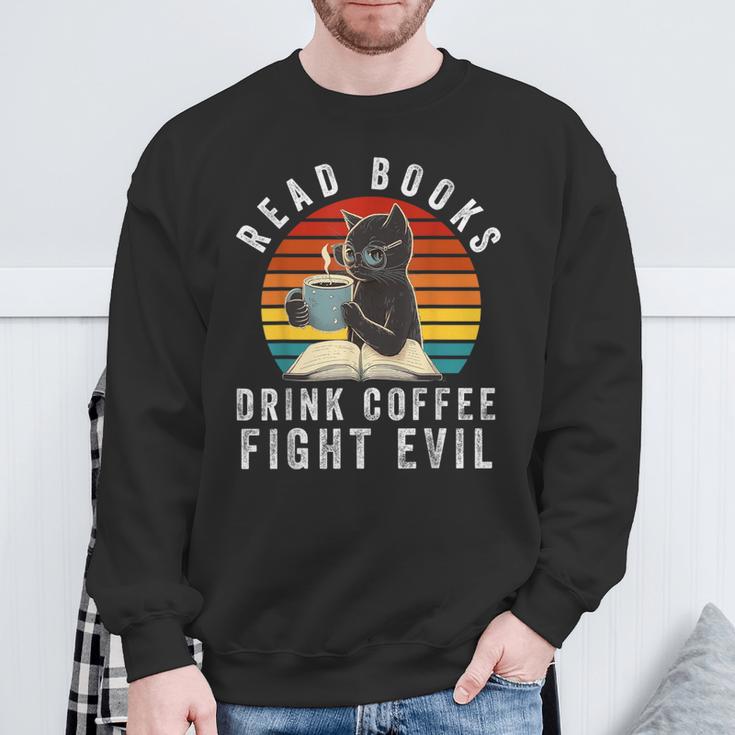 Read Books Drink Coffee Fight Evil Book Lover Worm Nerd Sweatshirt Gifts for Old Men