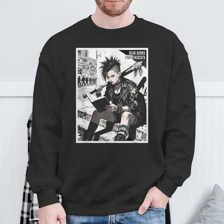 Read Books Fight Fascists Punk Girl Sweatshirt Gifts for Old Men Read Books Fight Fascists Punk Girl Sweatshirt Gifts for Old Men