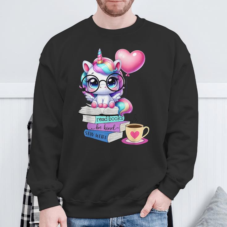 Read Books Be Kind Stay Weird Cute Unicorn Reading Librarian Sweatshirt Gifts for Old Men