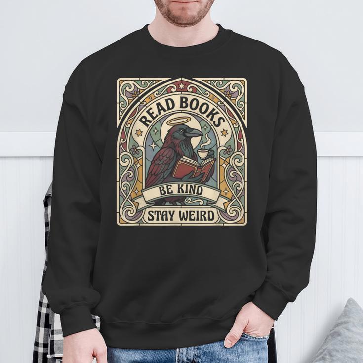 Read Books Be Kind Stay Weird Raven Tarot Reading Coffee Sweatshirt Gifts for Old Men