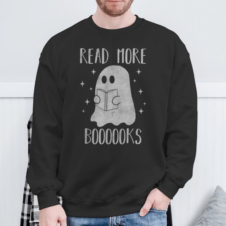 Read More Boooooks Cute Halloween Ghost Reading a Book Sweatshirt Gifts for Old Men