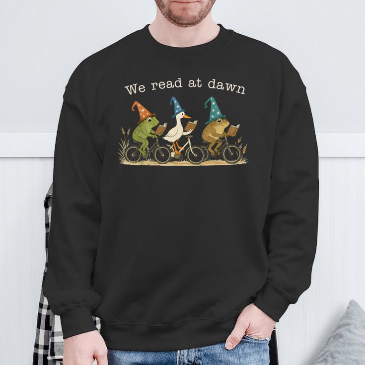 We Read At Dawn Book Lover Frog Duck Cycling Bookish Sweatshirt Gifts for Old Men