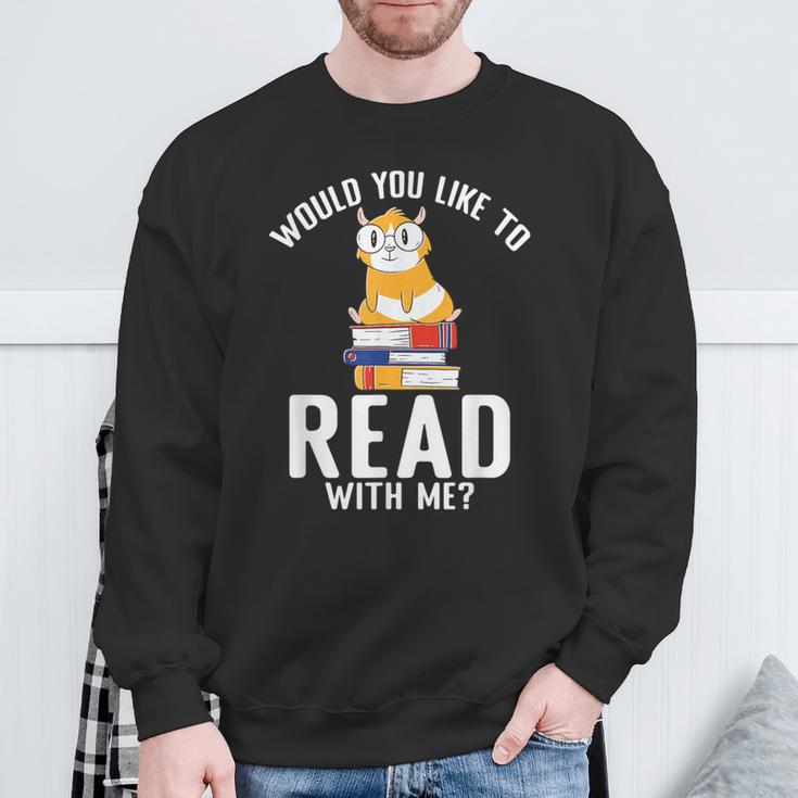 Would You Like To Read With Me Hamster Book Sweatshirt Gifts for Old Men