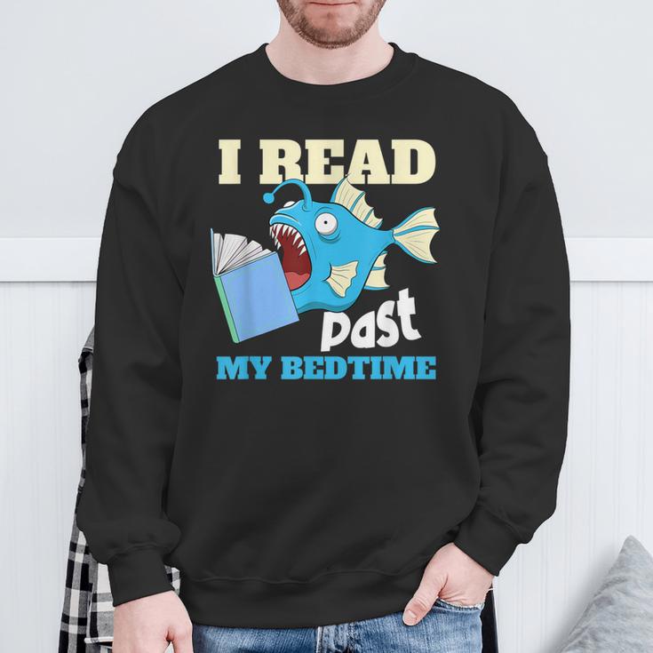 I Read Past My Bed Time Book Reading Anglerfish Librarian Sweatshirt Gifts for Old Men