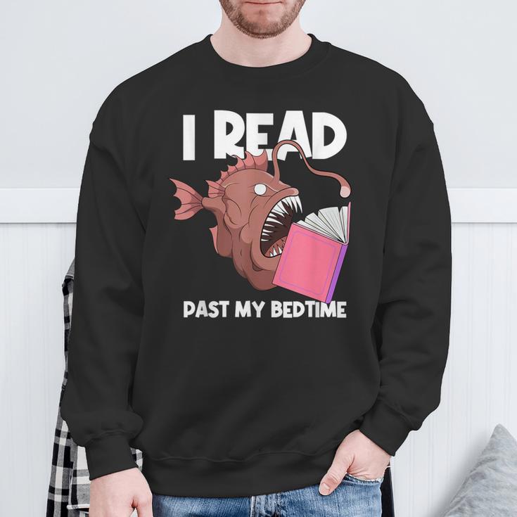 I Read Past My Bed Time Librarian Book Reading Anglerfish Sweatshirt Gifts for Old Men