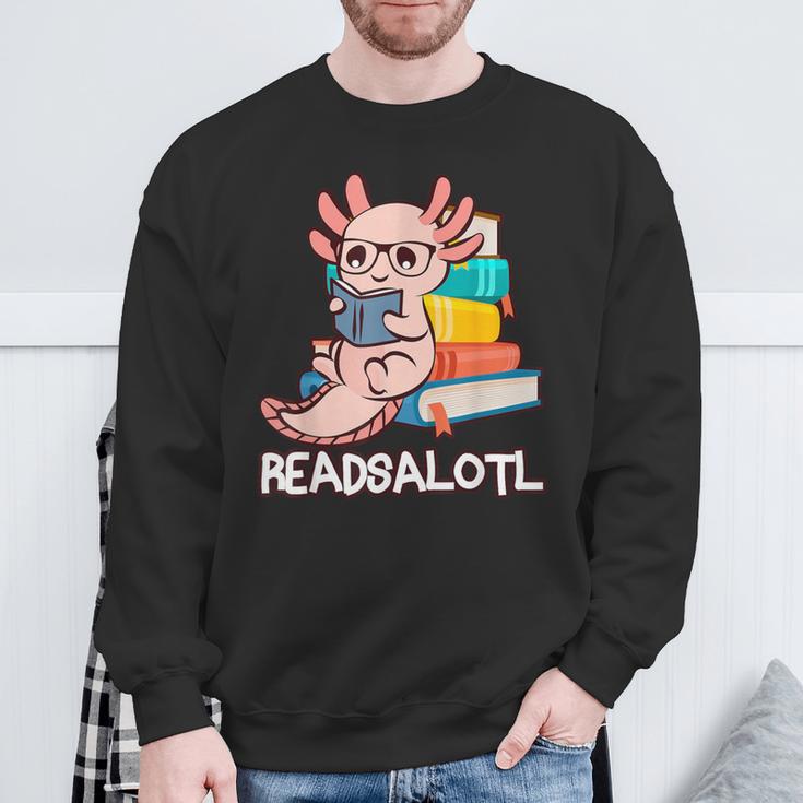 Readalotl a Kawaii Axolotl Reading a Book As Readsalotl Sweatshirt Gifts for Old Men