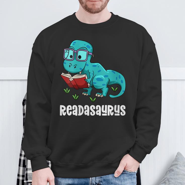 Readasaurus Reading Dinosaur Bookworm Book Reader Meme Sweatshirt Gifts for Old Men