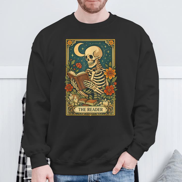 The Reader Skeleton Reading Books Tarot Card Dark Academia Sweatshirt Gifts for Old Men
