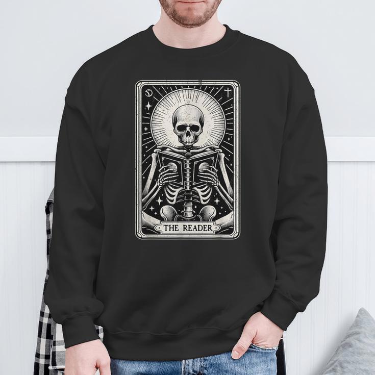 The Reader Tarot Card Books Skeleton Reading Book Sweatshirt Gifts for Old Men