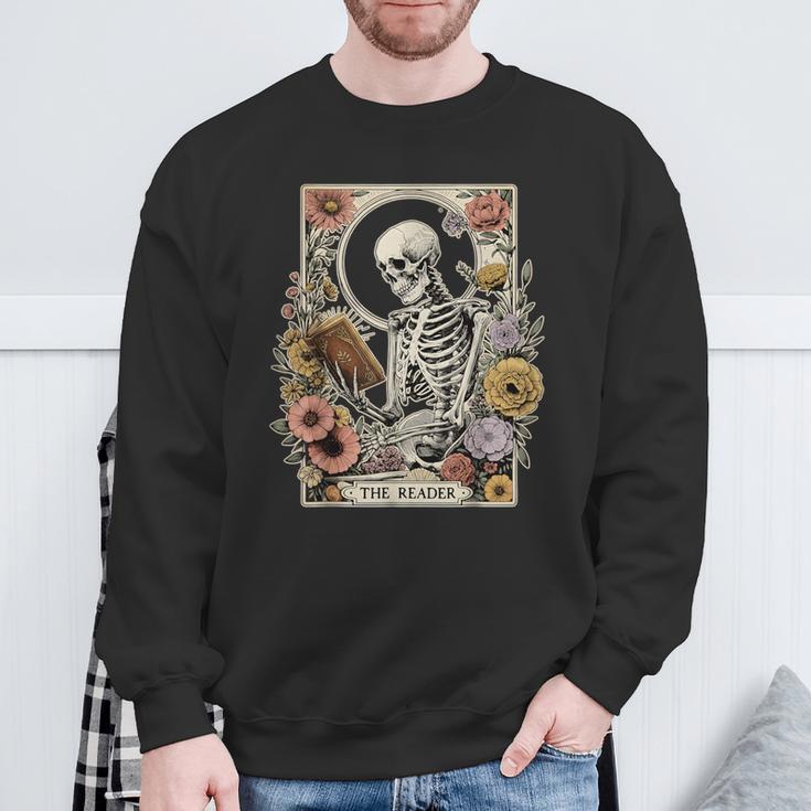 The Reader Tarot Card Skeleton Reading Book Sweatshirt Gifts for Old Men