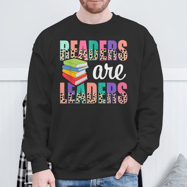 Readers Are Leaders Boho Leopard Book Lover Back To School Sweatshirt Gifts for Old Men