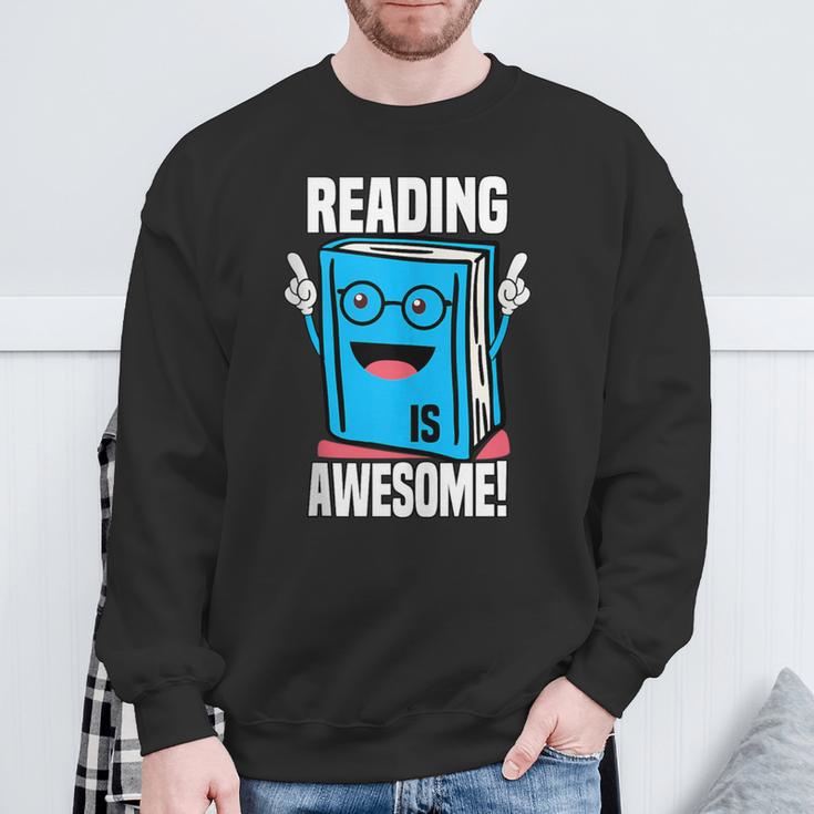 Reading Is Awesome Book Nerd Librarian Sweatshirt Gifts for Old Men
