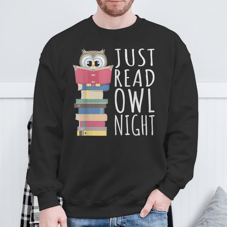 Reading Book Bookworm Kawaii Library Just Read Owl Night Sweatshirt Gifts for Old Men