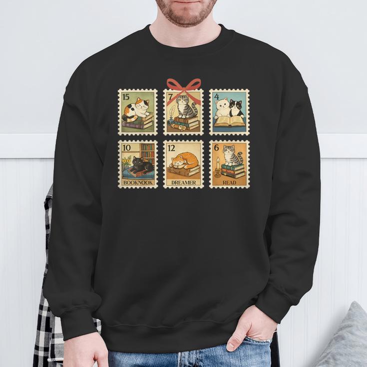 Reading Book Lover Bookish Cat Mom Cat Reading Books Stamps Sweatshirt Gifts for Old Men Reading Book Lover Bookish Cat Mom Cat Reading Books Stamps Sweatshirt Gifts for Old Men