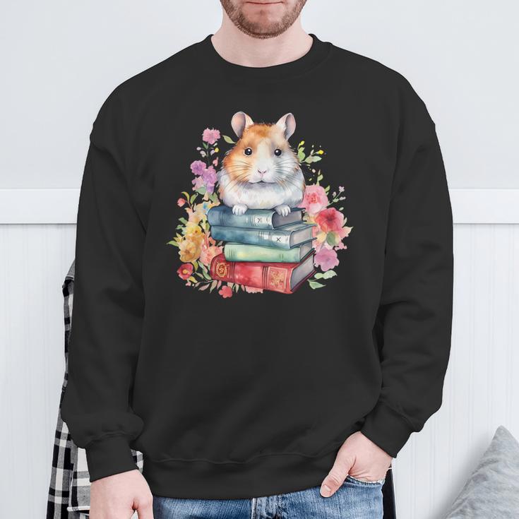 Reading Books Booklover Hamster And Watercolor Books Sweatshirt Gifts for Old Men