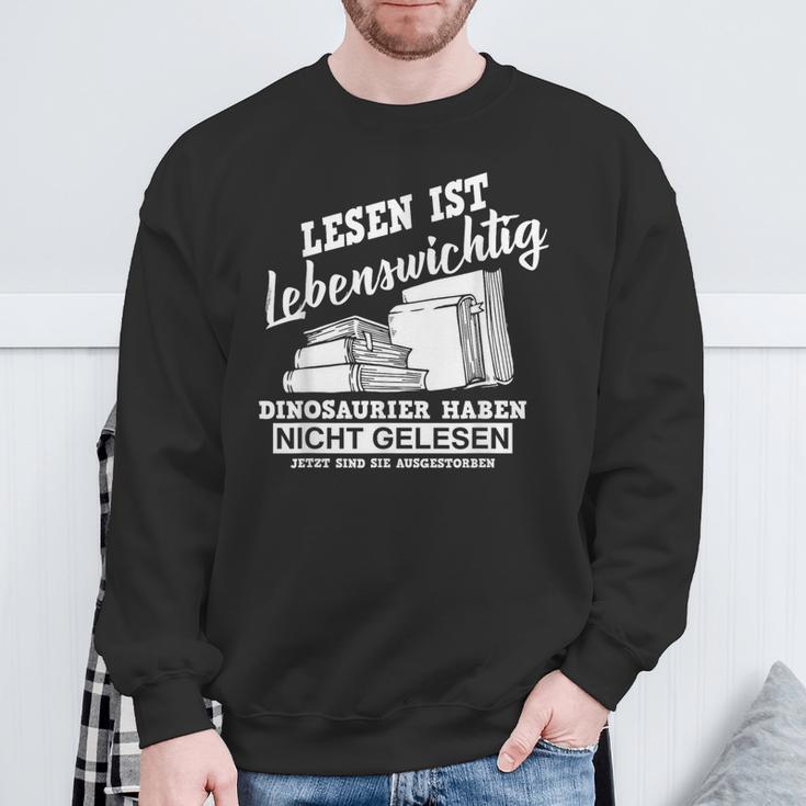 Reading Books Is Life Important Dinosaur Book Sweatshirt Gifts for Old Men