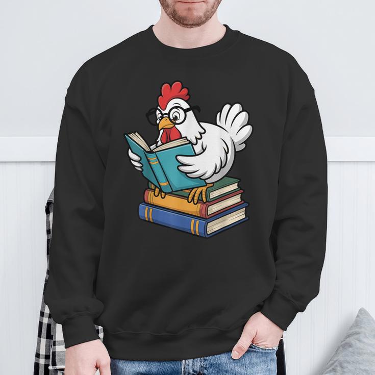 Reading Chicken Bookworm Cute Chicken With Glasses Books Sweatshirt Gifts for Old Men