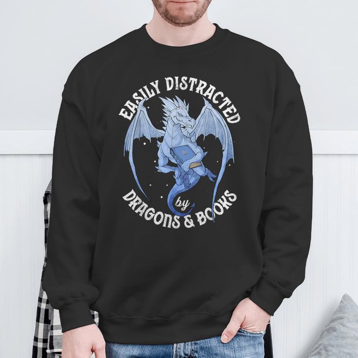 Reading Dragon Easily Distracted By Books Lover Bookworm Sweatshirt Gifts for Old Men Reading Dragon Easily Distracted By Books Lover Bookworm Sweatshirt Gifts for Old Men