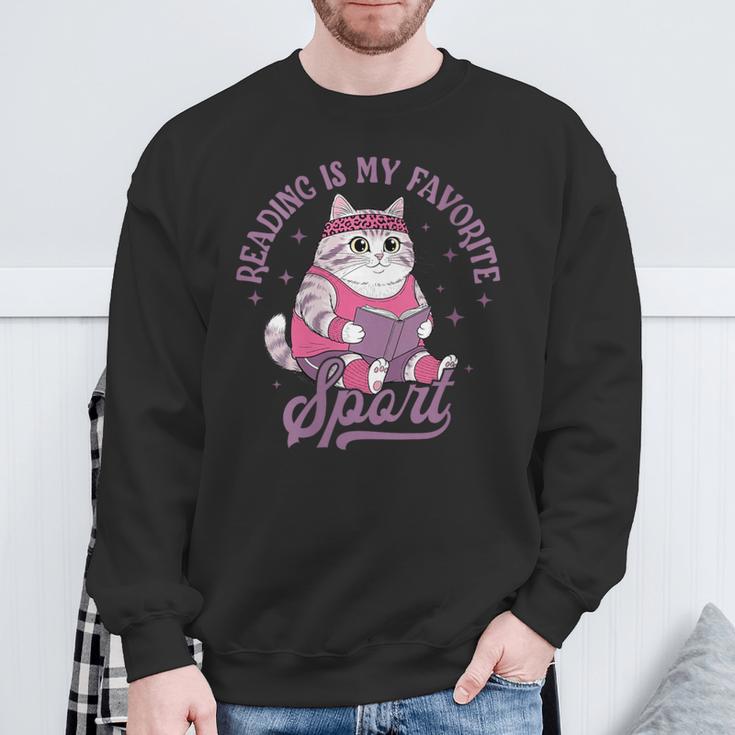 Reading Is My Favorite Sport Bookworm Cat Lover Book-Club Sweatshirt Gifts for Old Men