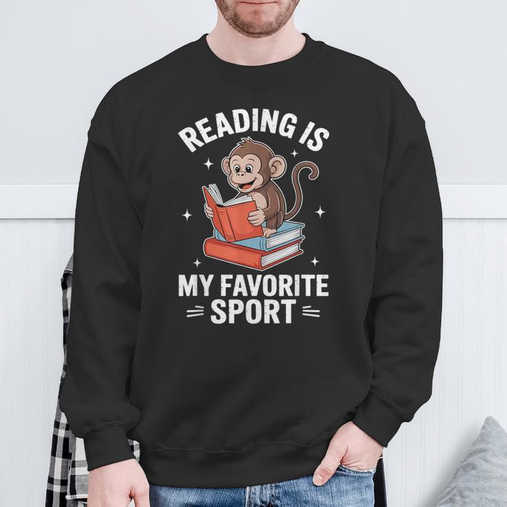 Reading Is My Favorite Sport Cute Monkey Reading Books Sweatshirt Gifts for Old Men