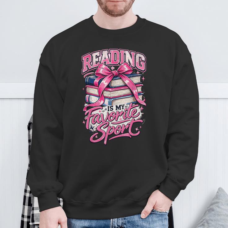 Reading Is My Favorite Sport Pink Bow Coquette Book Lover Sweatshirt Gifts for Old Men