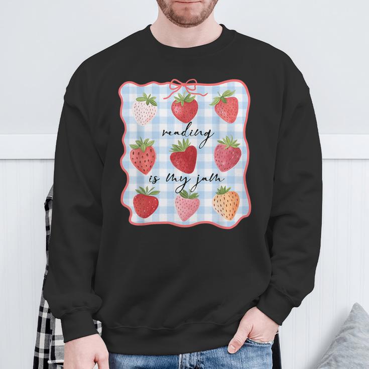 Reading Is My Jam Preppy Stawberry Bookworm Book Lover Nerd Sweatshirt Gifts for Old Men
