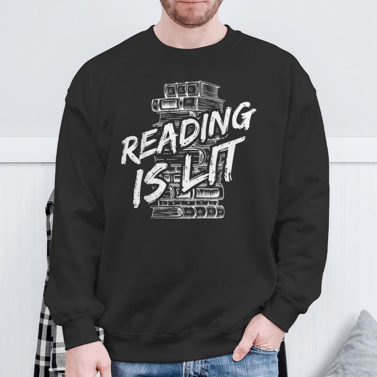 Reading Is Lit Book Lover Reading Teacher For Men Women Kids Sweatshirt Gifts for Old Men