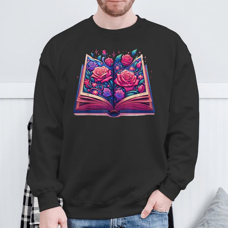 Reading Lover Librarian Book Lovers Flowers English Roses Sweatshirt Gifts for Old Men