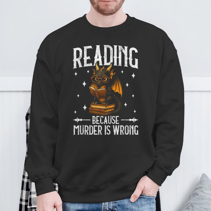 Reading Makes Me Feel Less Murdery Book Dragon Sweatshirt Gifts for Old Men