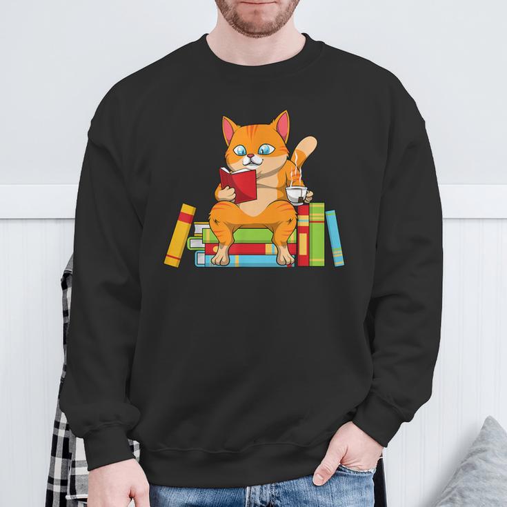 Reading For Men Women Books Cat Reading Lover Sweatshirt Gifts for Old Men
