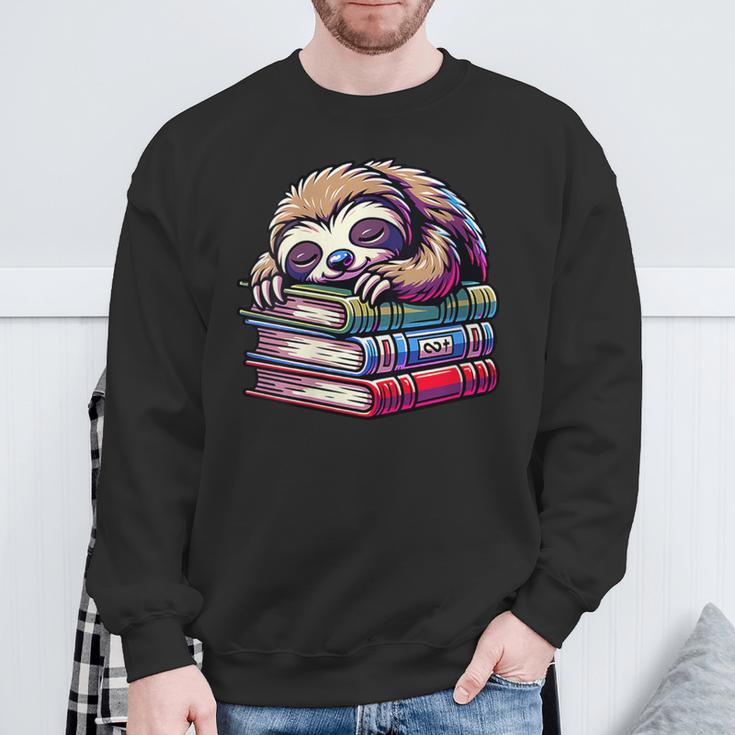 Reading Muffler Sloth On Stack Of Books Sweatshirt Gifts for Old Men